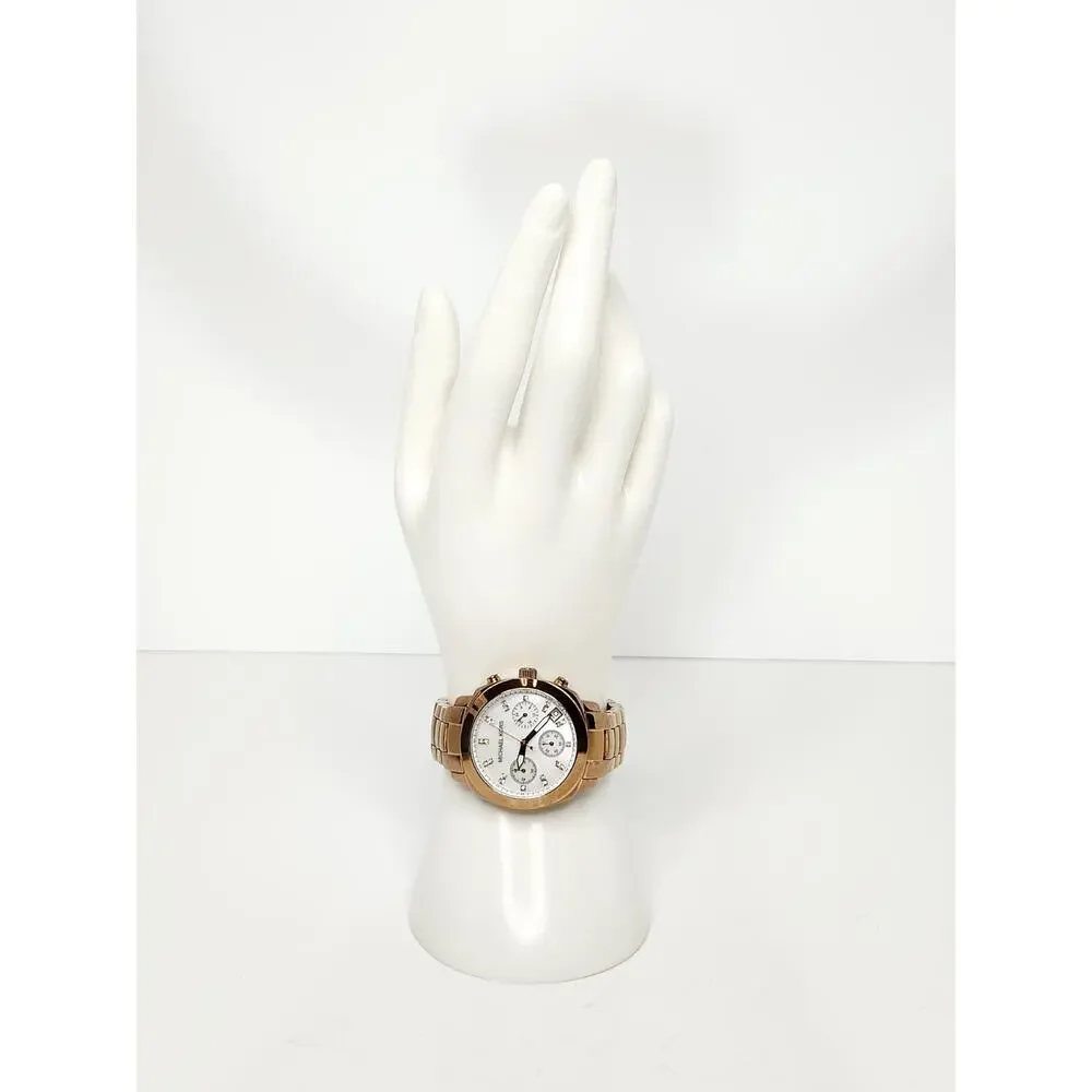 Michael Kors Rose Gold MOP Dial Crystal Chronograph Watch MK5336 New Battery